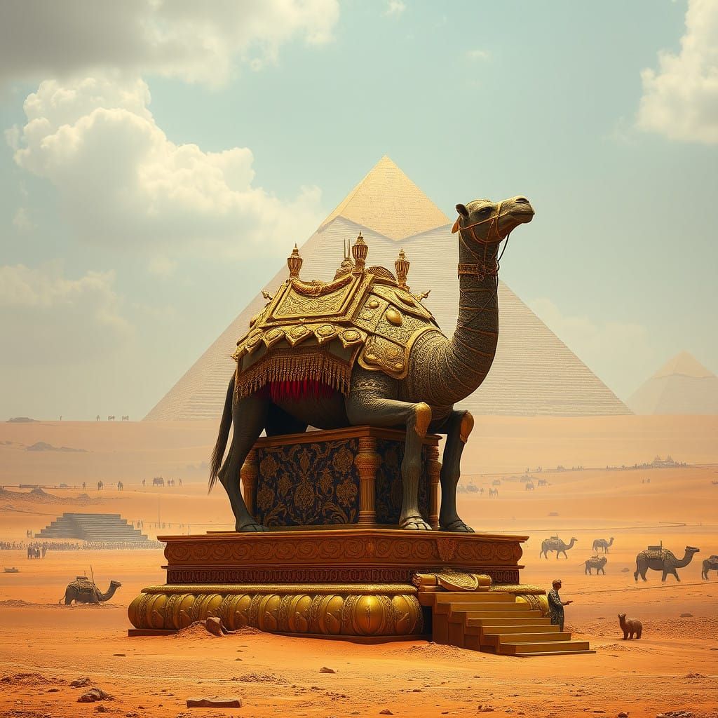 Imposing Camel King Reigns Over Golden Desert Throne