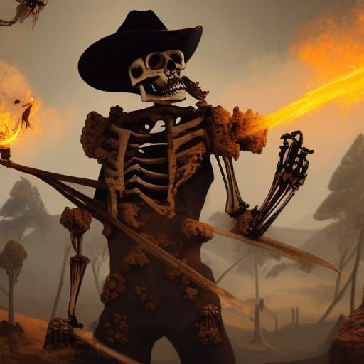 Cowboy Skeleton Smoking: Detailed Fantasy Art