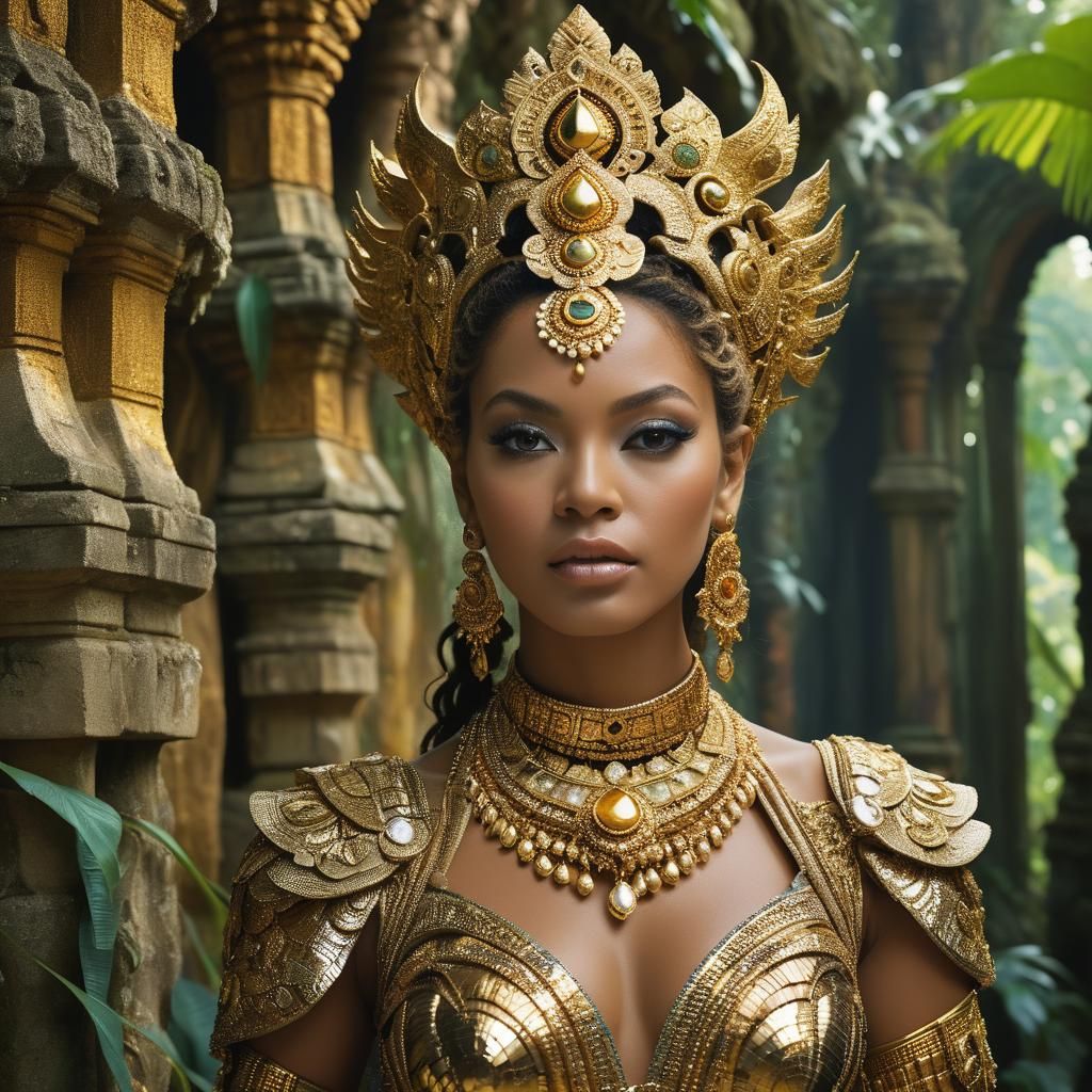 Beyoncé as Shakti in Gaudi Temple Ruins
