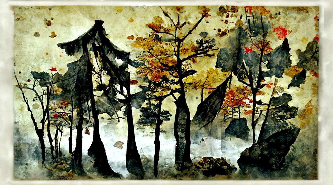 Autumn Forest Scene with Falling Leaves