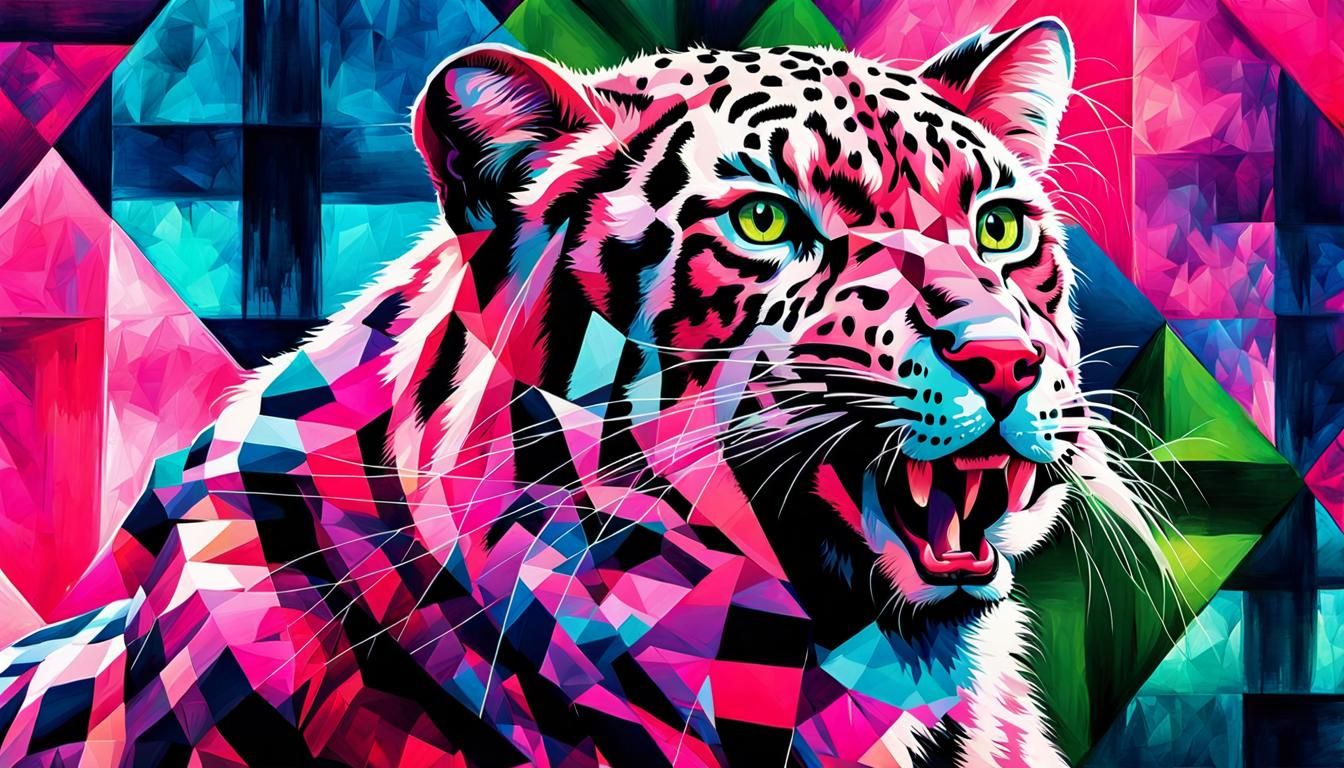 Pink Plaid Panther Diamond Heist: Digital Illustration