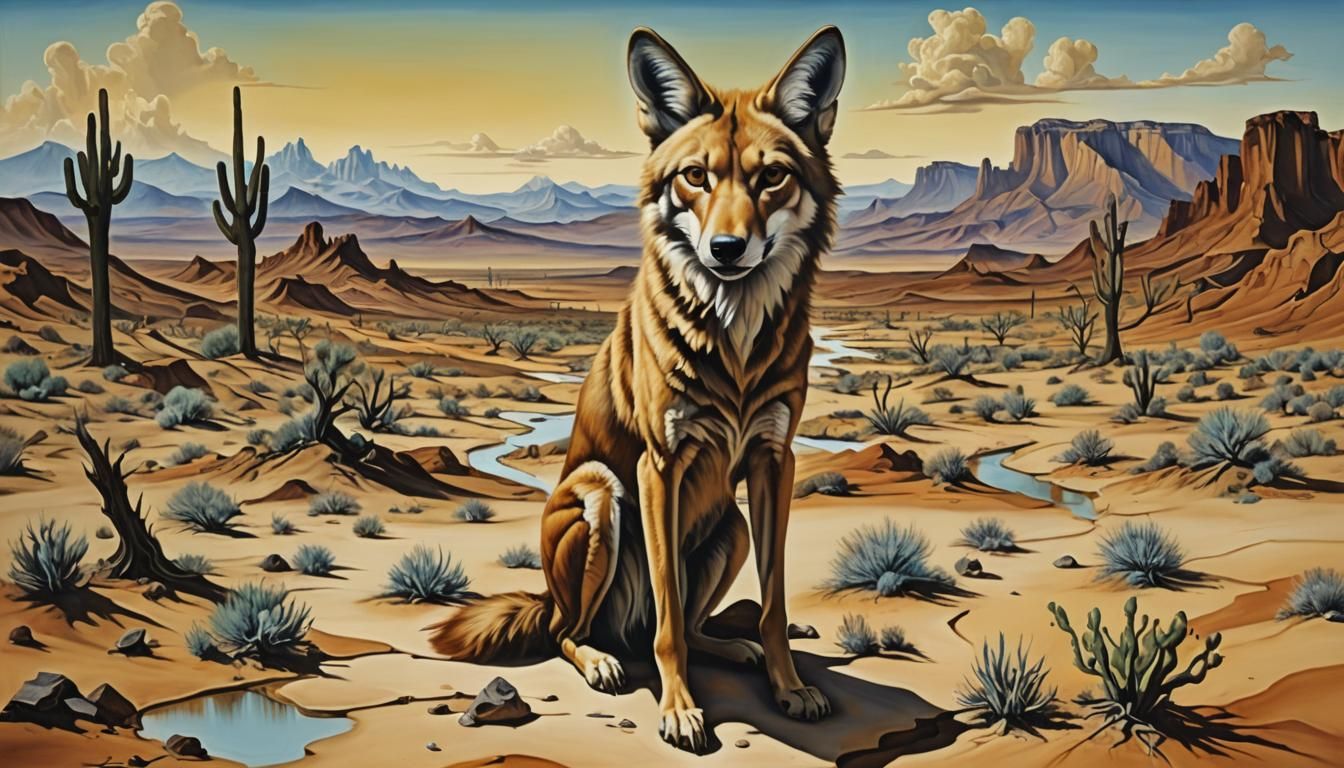 Surreal Arizona Landscape: Coyote in Dali Style