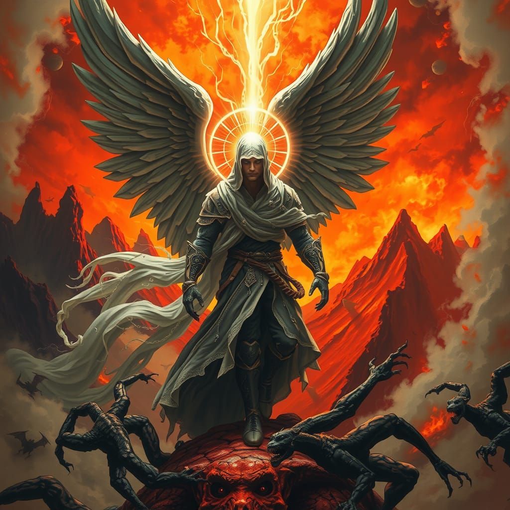 Ethereal Archangel in a Hellish Landscape