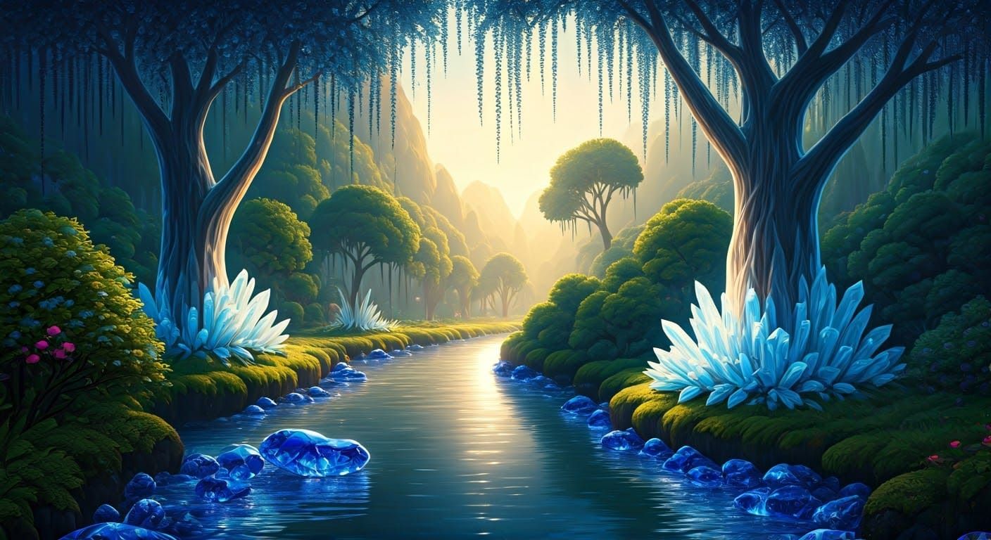 Enchanted Sapphirine Landscape in Vibrant Watercolor Style