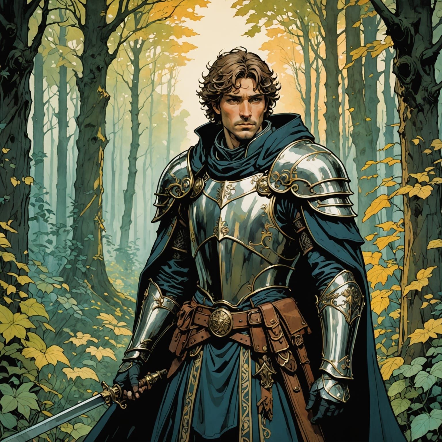 Medieval Paladin Amidst Whimsical Forest in Vibrant Cartoon ...