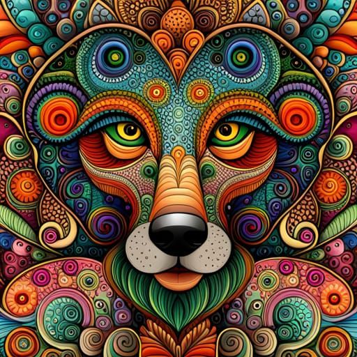 Detailed Dog Face with Abstract Fractal Design