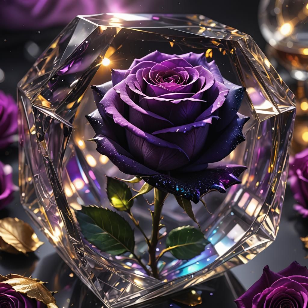 Black and Purple Rose in Prism: Hyperrealistic Macro