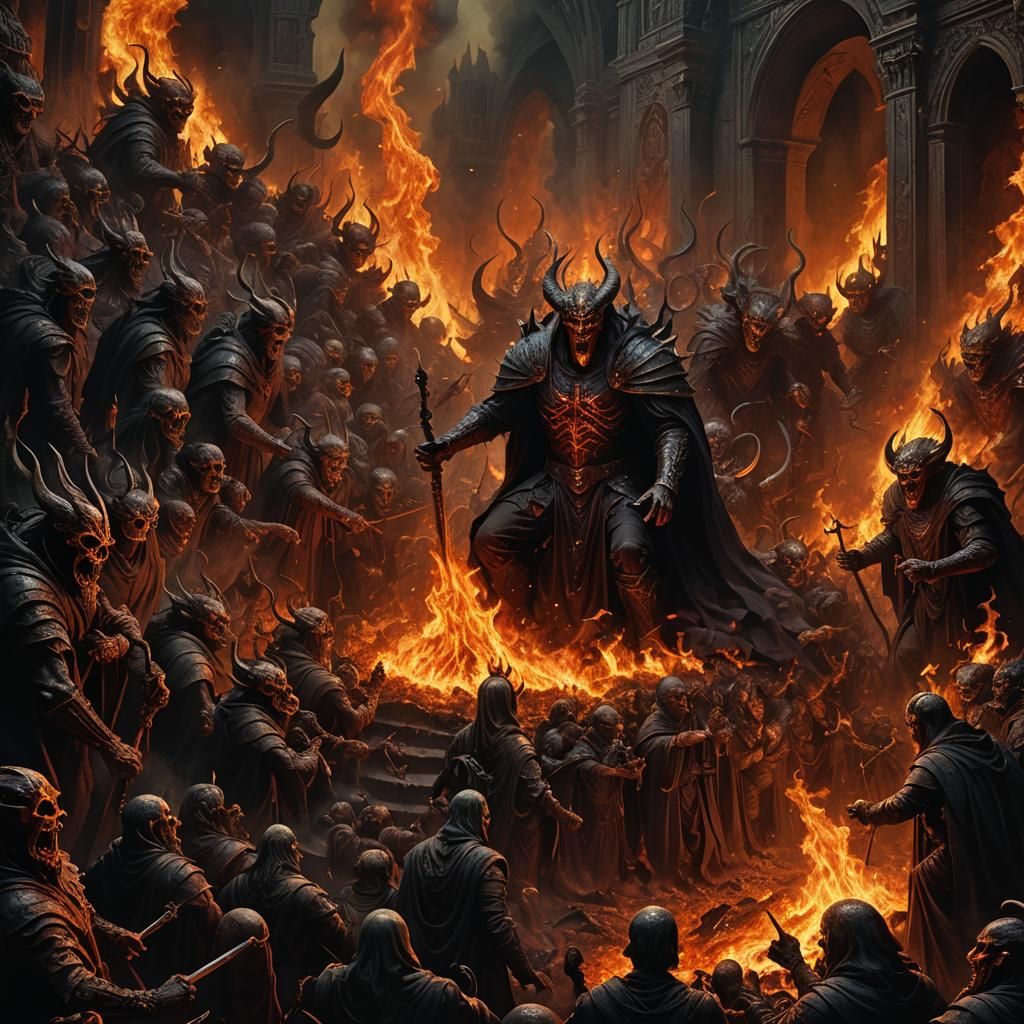 Infernal Souls Arriving in Hell: Detailed Matte Painting