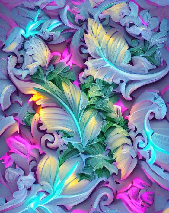 Neon Floral Acanthus Leaf Pattern in Pastel Colors