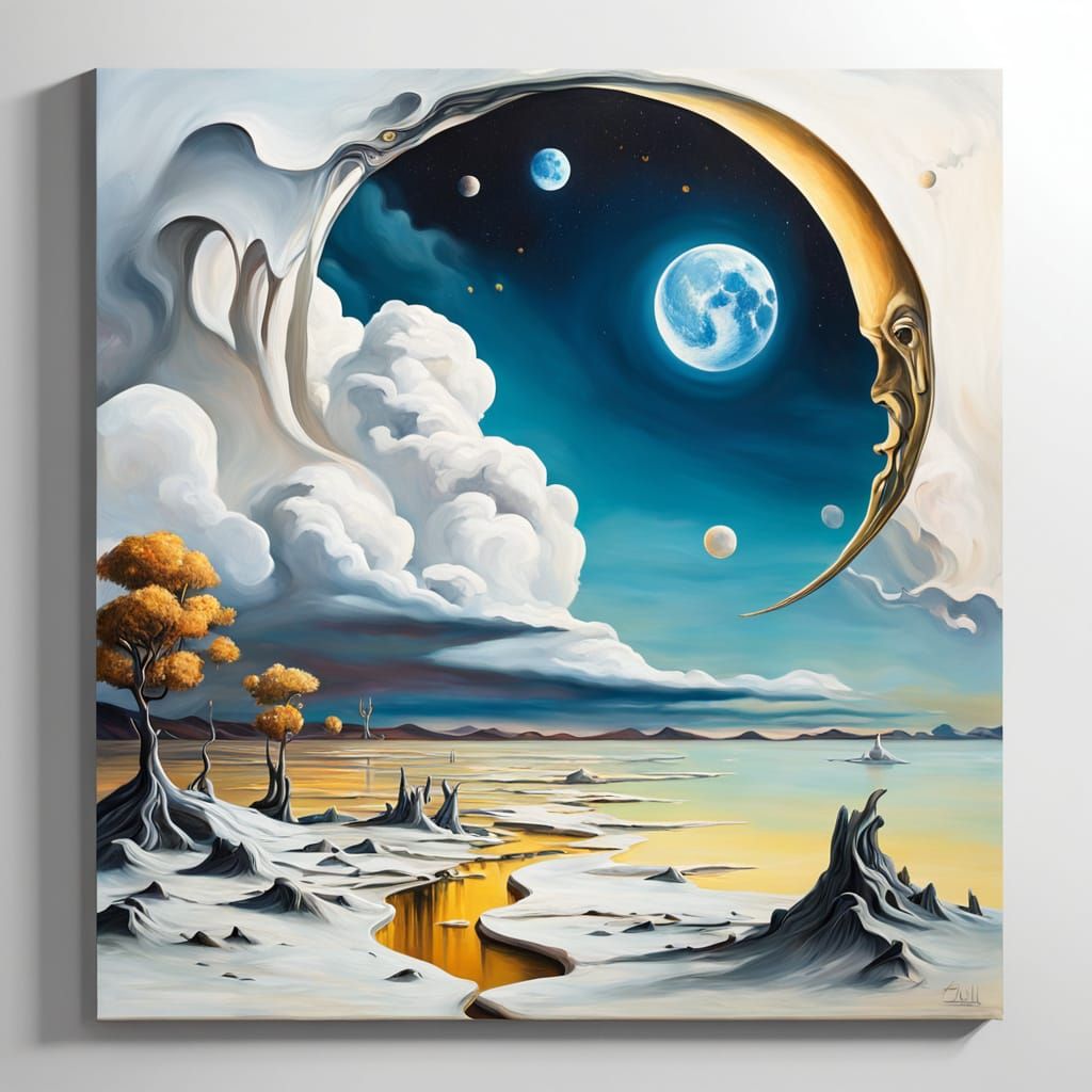 Melting Moon in Dreamy Surrealist Oil Painting