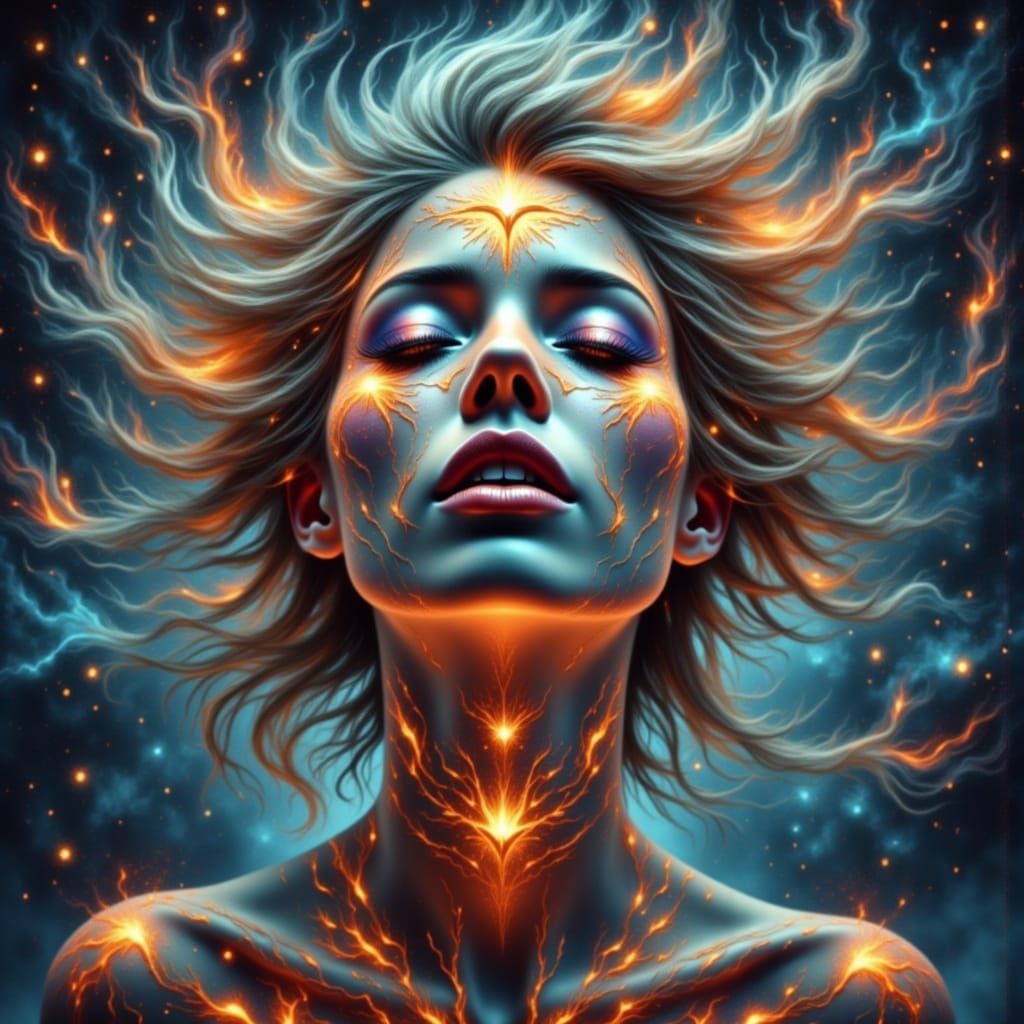 Goddess of Starlight with Diamond Hair, Digital Art