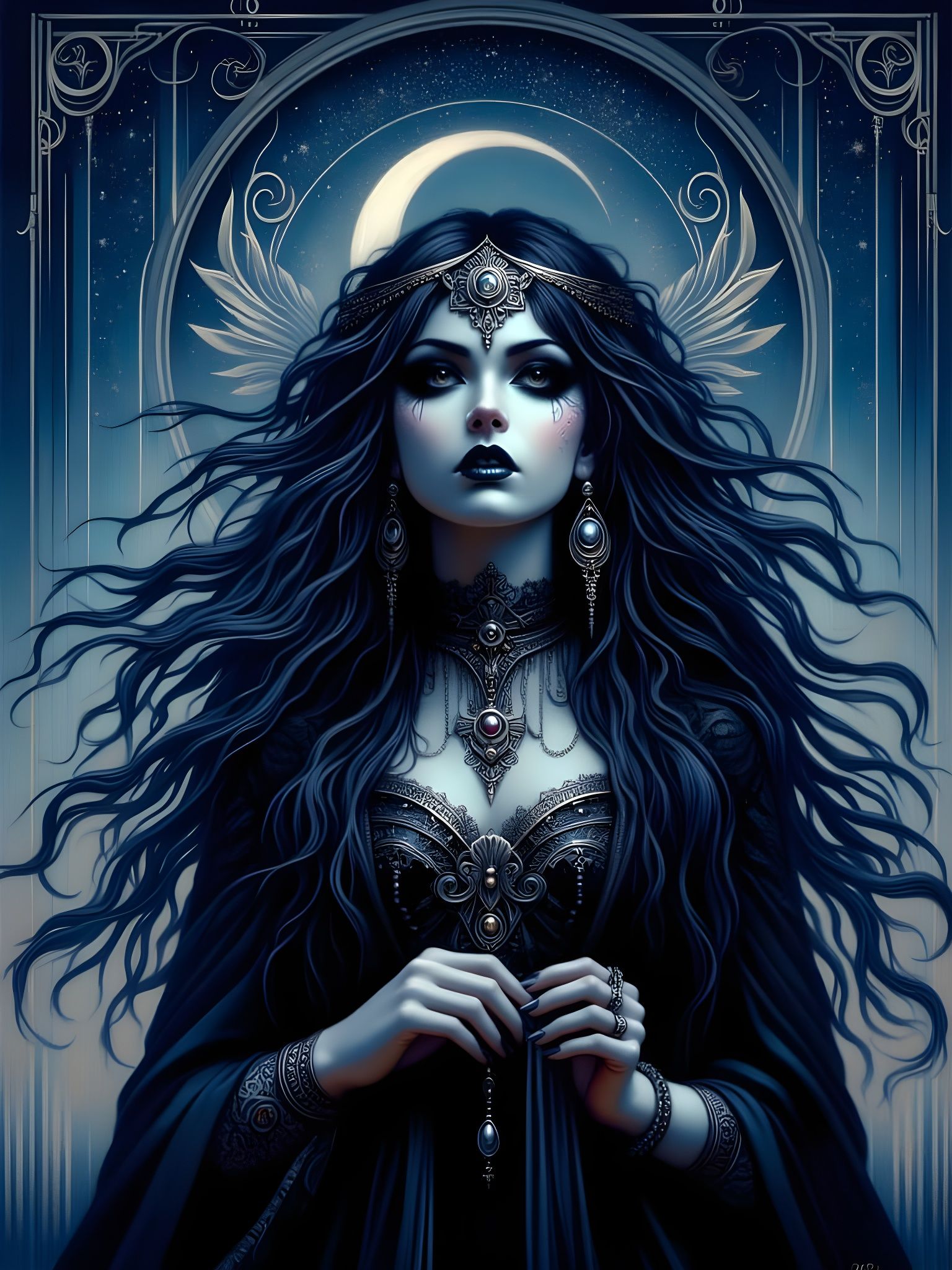 Ethereal Norse Goddess Under Crescent Moonlight