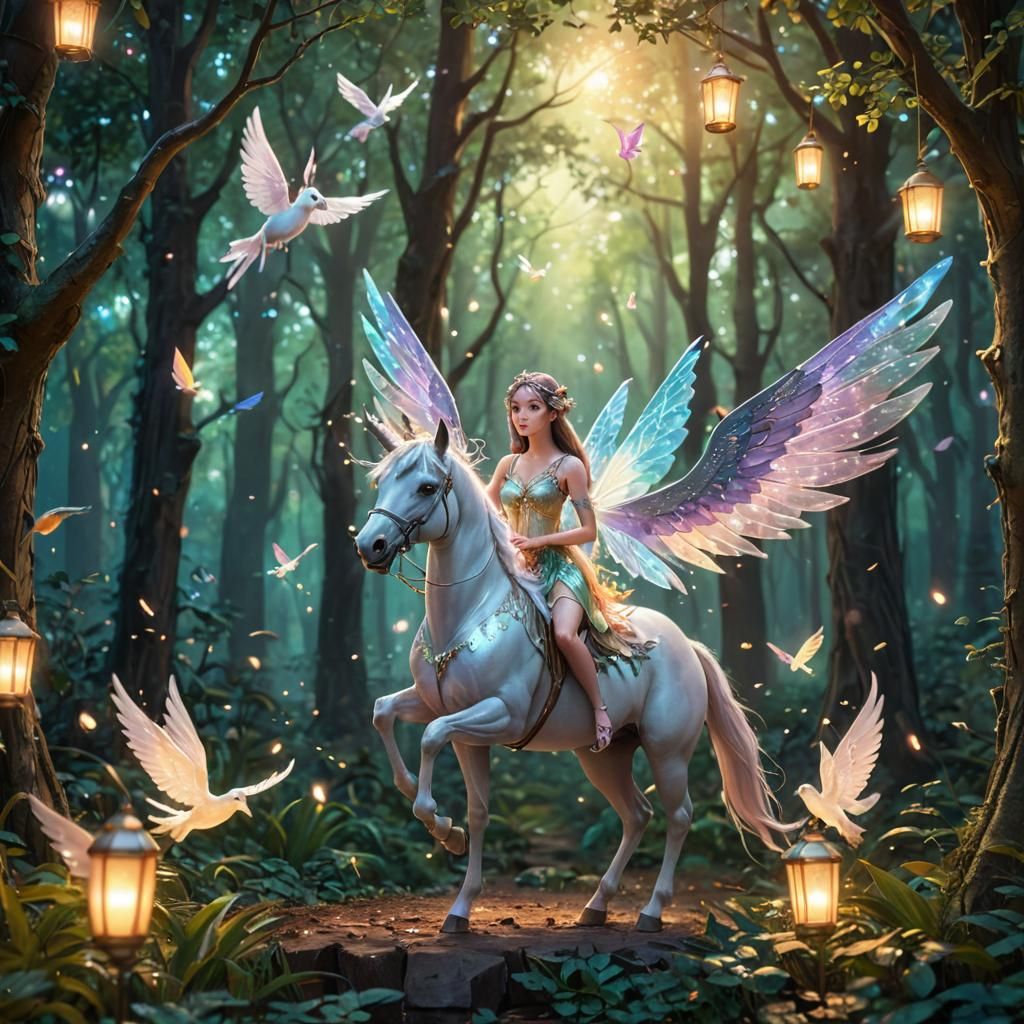 Fantasy Fairy and Unicorn in Anime Style