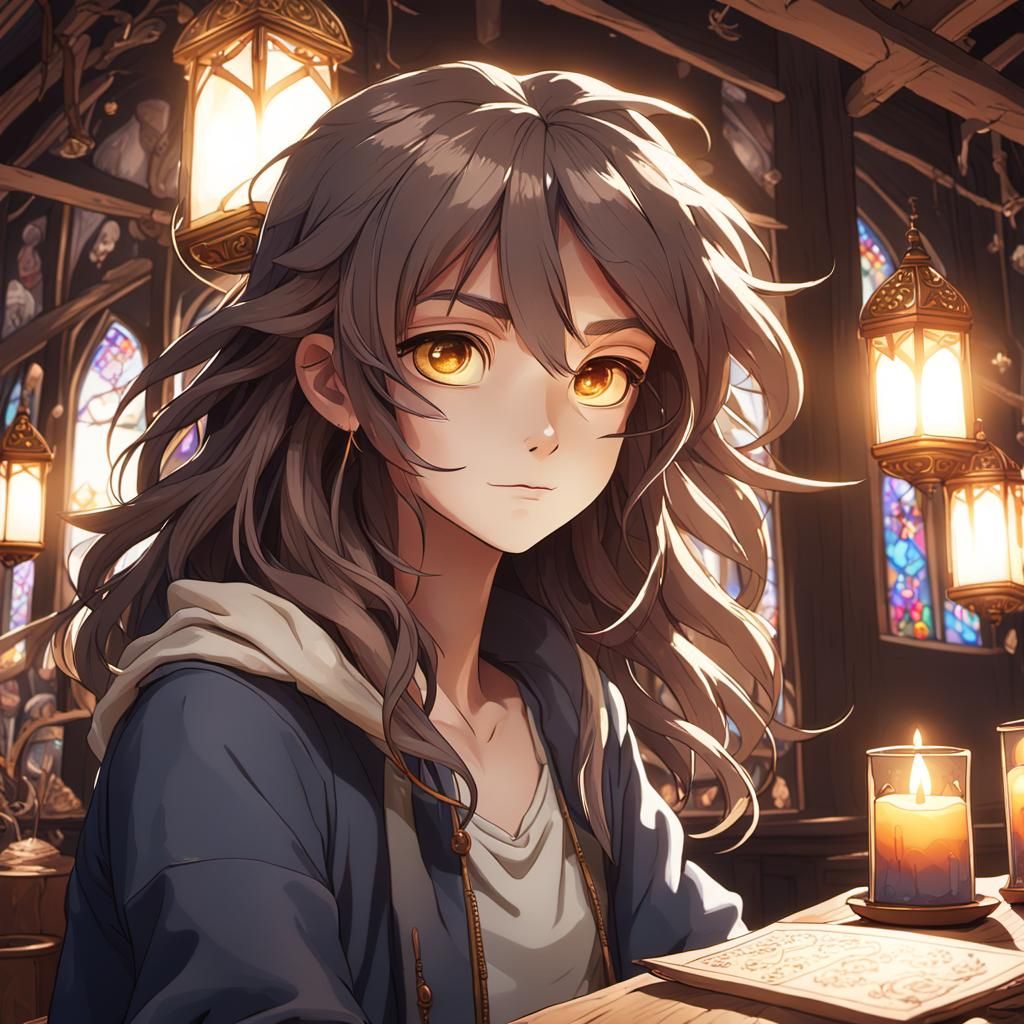 Mystical Cafe Scene in Golden Light