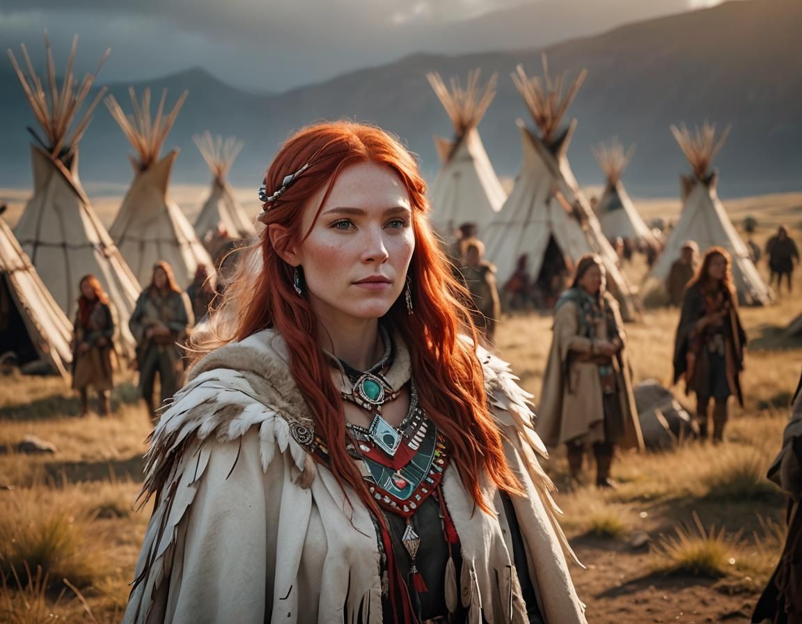 Irish Elf Woman in Native American Prairie, 3D Render