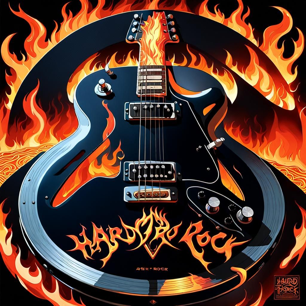 Fiery Hard Rock Album Art in Digital Painting Style