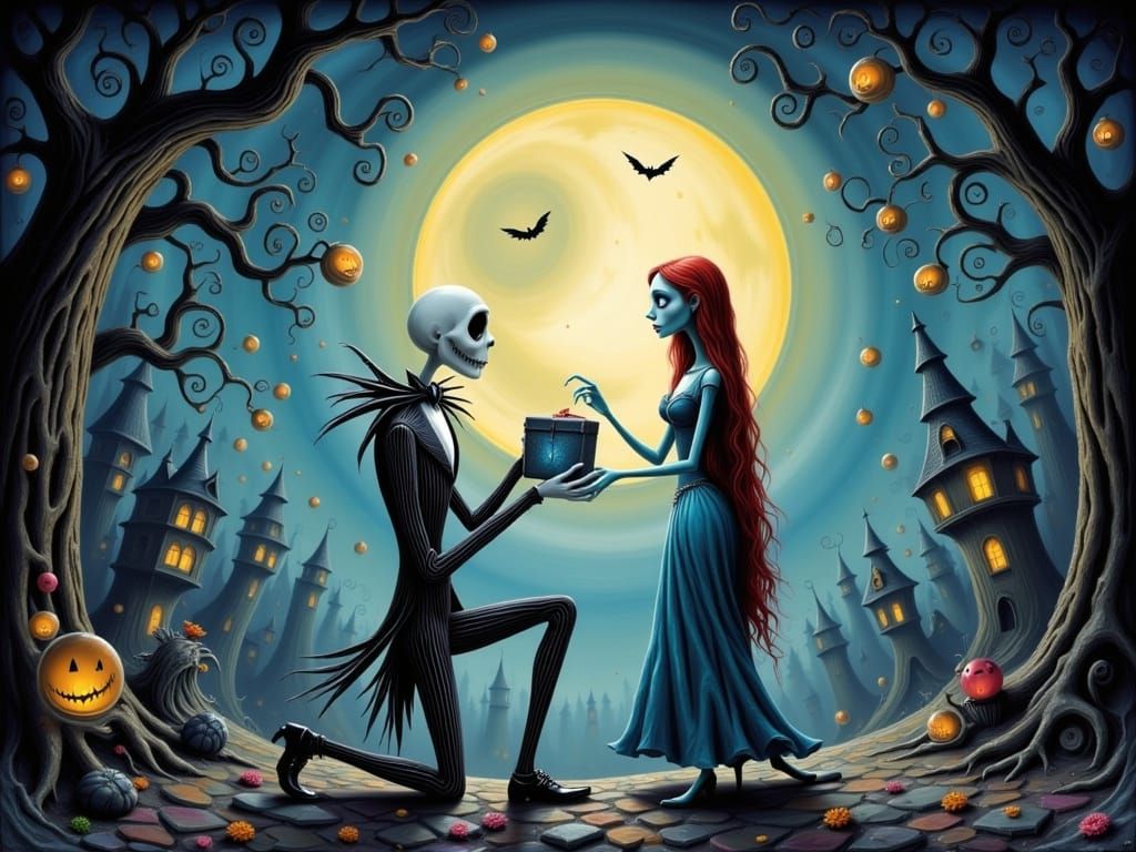 Jack Skellington Proposes in Burtonesque Whimsical Style