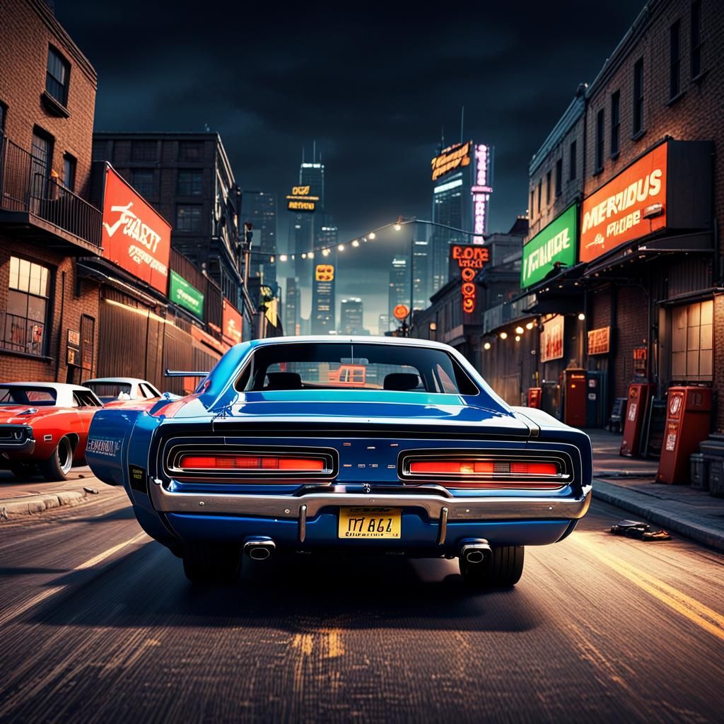 1970 Dodge Charger RT Action Scene, 3D Render