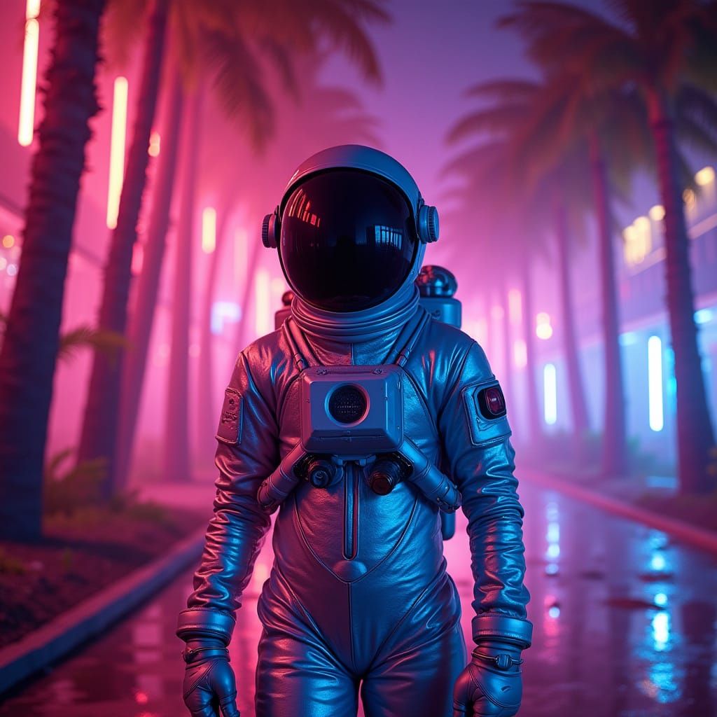 Astronaut in Neon Nightclub Art Deco Style