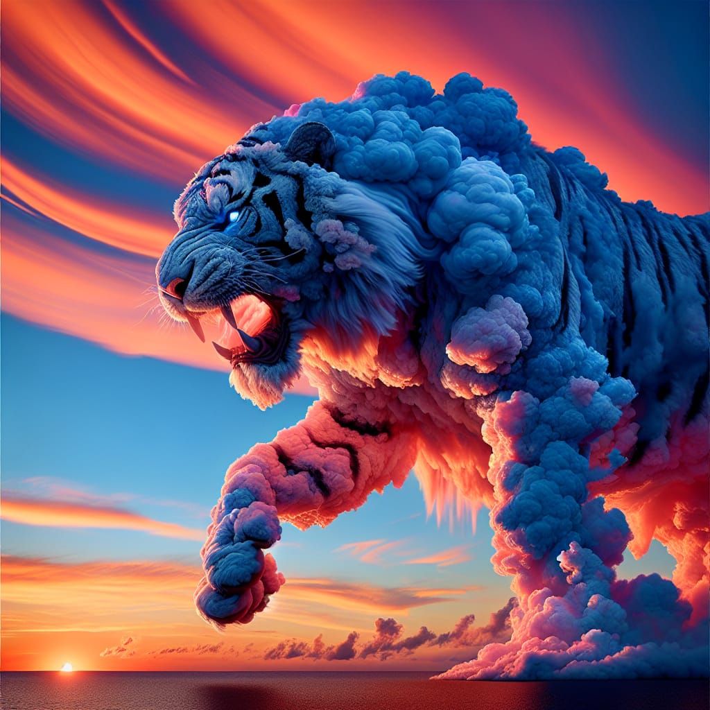 Cloud Tiger Roaring Thunder at Sunset