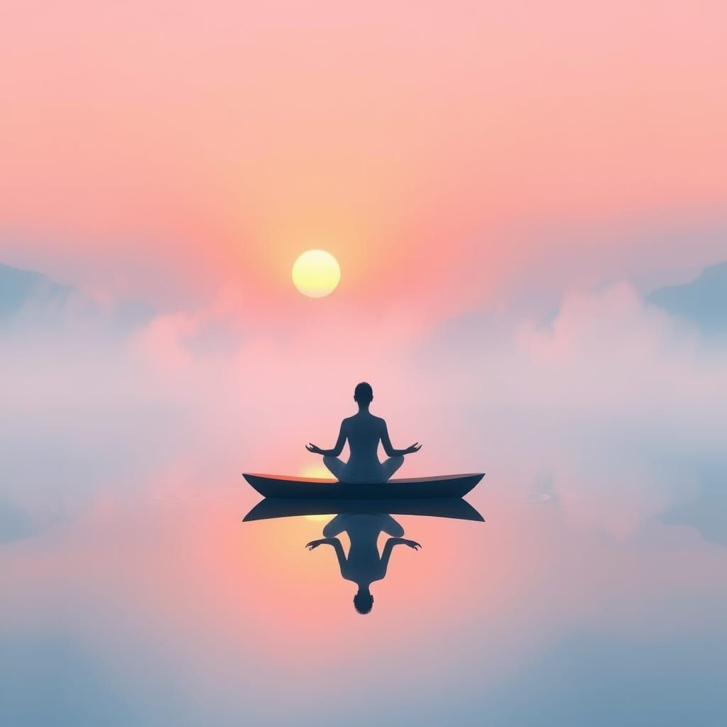 Meditating Figure Finds Peace on Calm Sunrise Lake