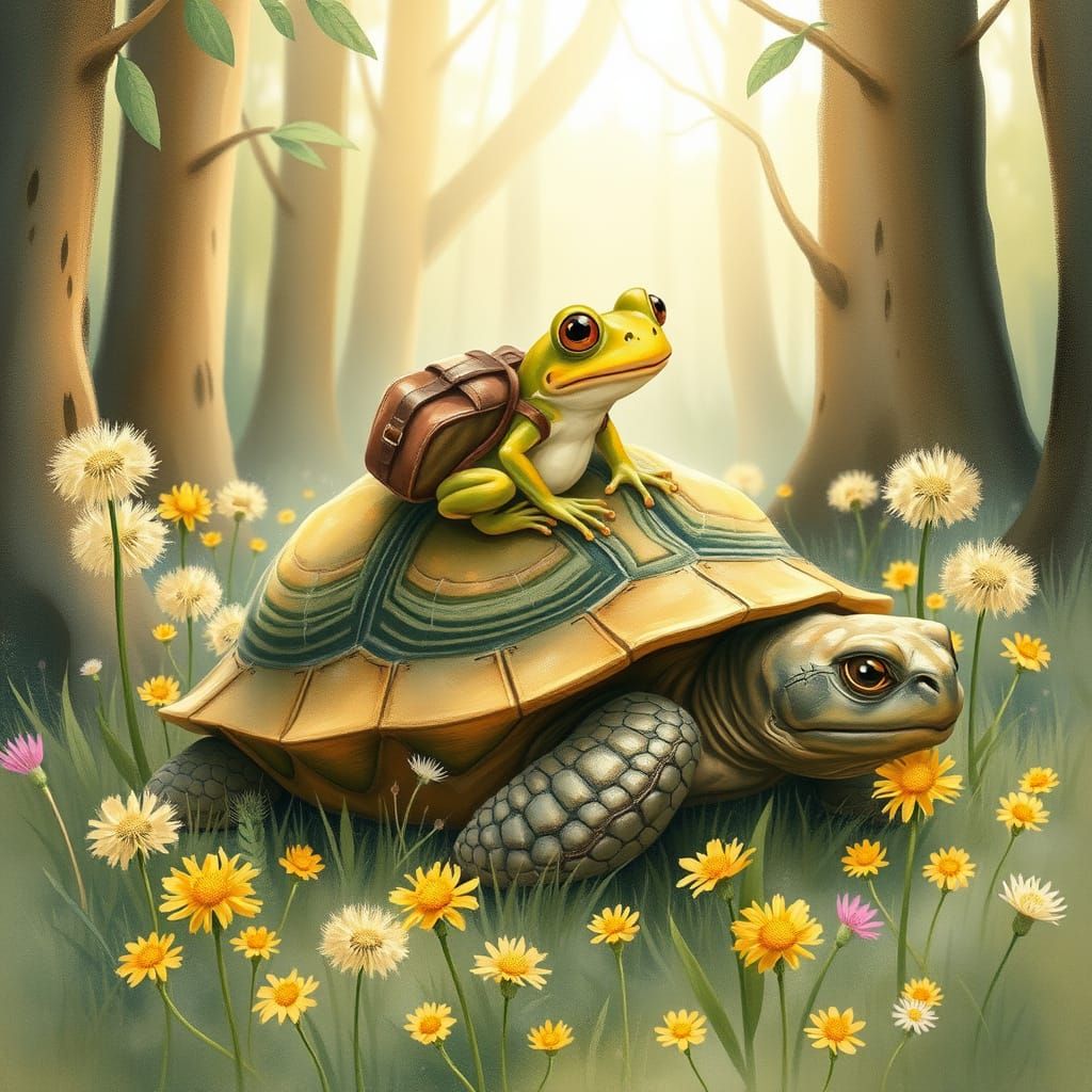 Whimsical Forest Scene in Vintage Children's Book Style