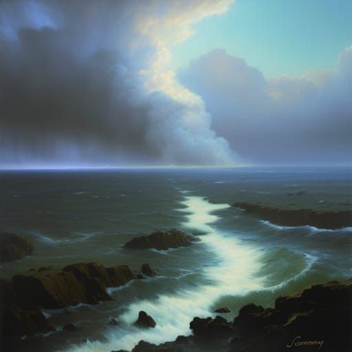 A Turbulent Stormy Landscape in Oil Painting Style