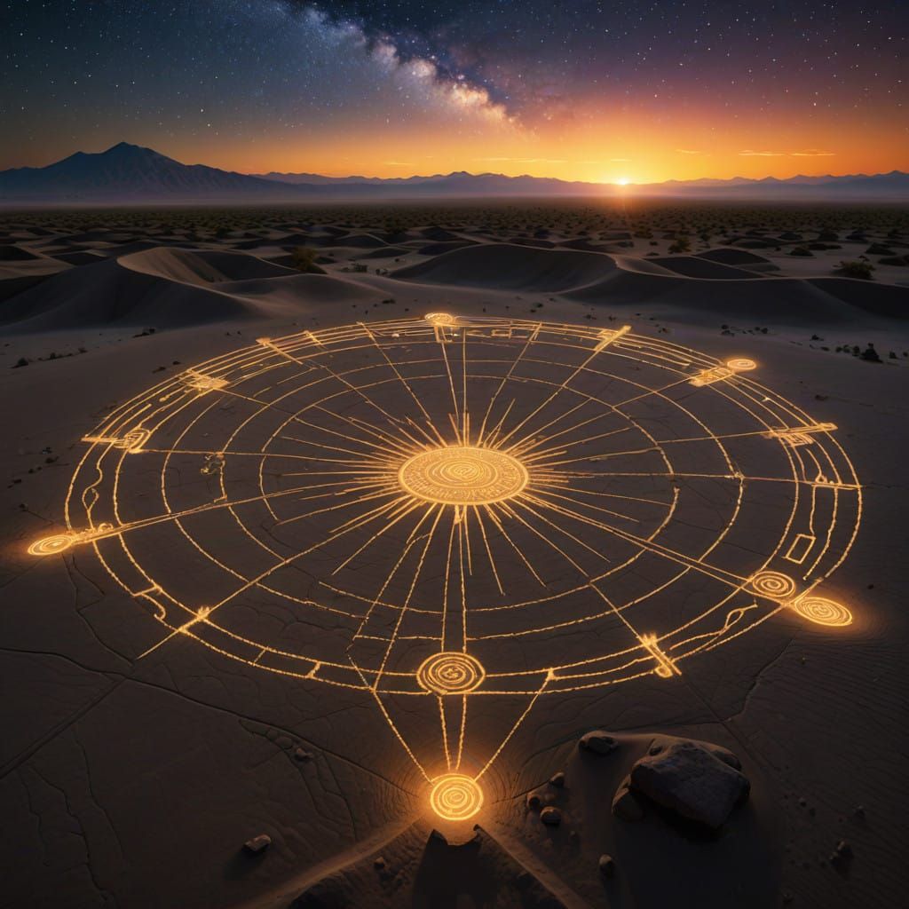 Ethereal Nazca Landscape Unveils Cosmic Secrets at Twilight