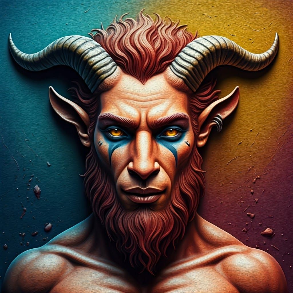 Cyberpunk Satyr in Vibrant Embossed Relief