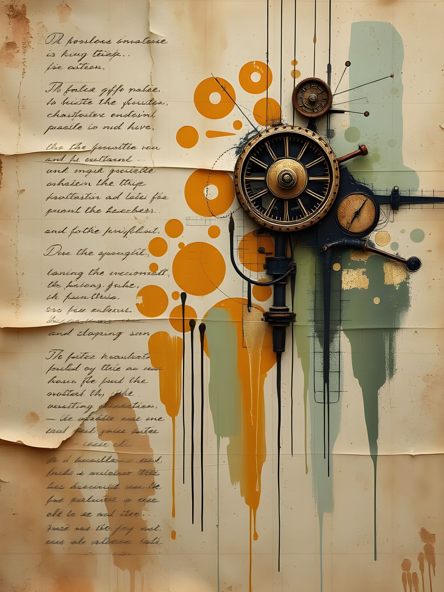 Golden Steampunk Artwork on Distressed Parchment