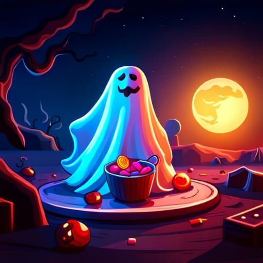 Cute Ghost Halloween Matte Painting in Deep Color