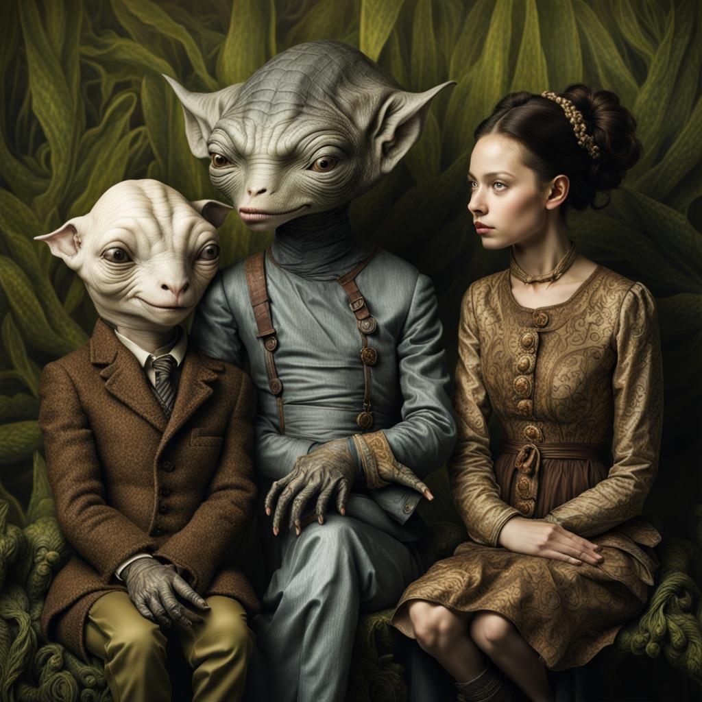 Surreal Alien Restaurant Celebration in Gritty Detail