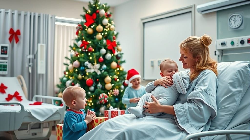 Joyful Hospital Christmas Scene with Newborn