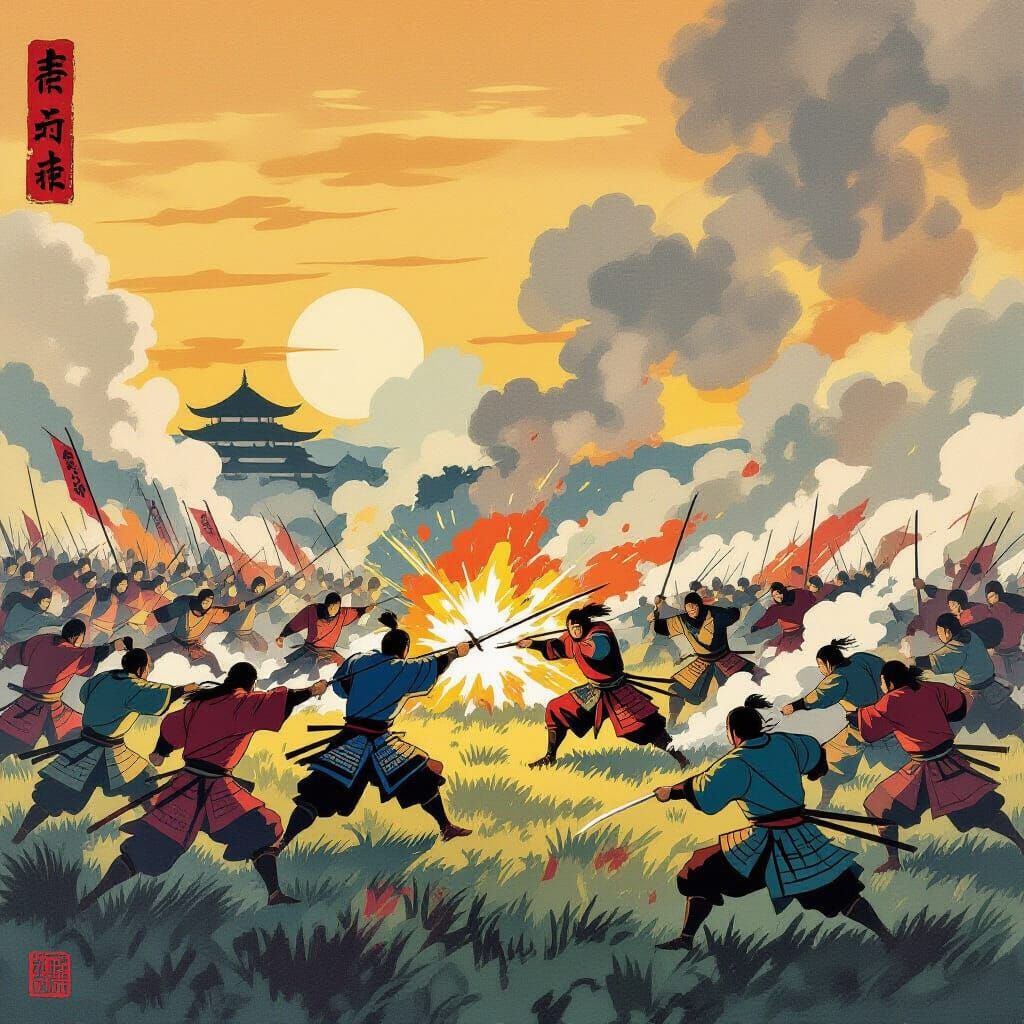 Ukiyo-e Style Battle Scene: The War of the Rohirrim