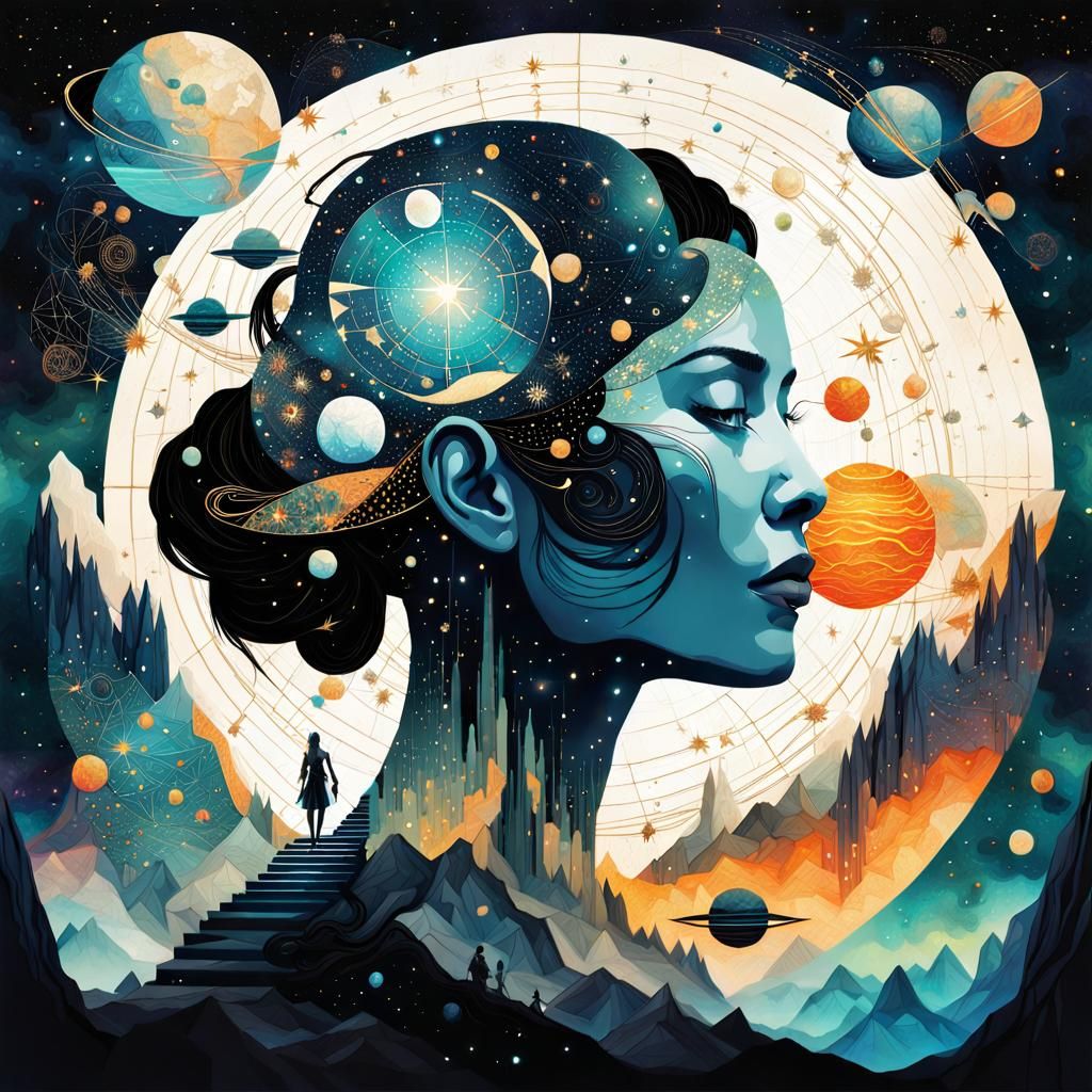 Fantasy Constellation Universe: Surreal Collage Illustration