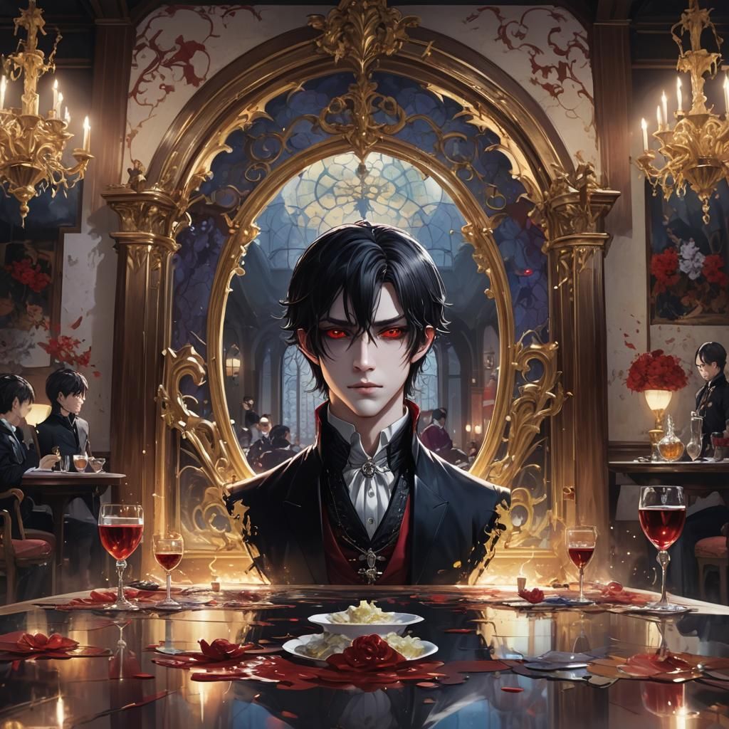 Vampire in Opulent Manga Banquet Hall, WLOP Style