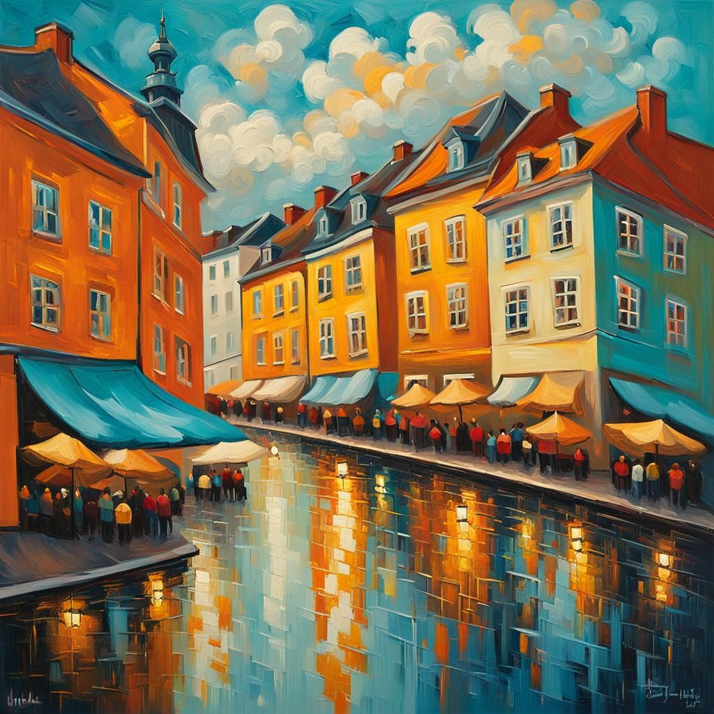 Vibrant Turku Finland Cityscape in Expressionist Style