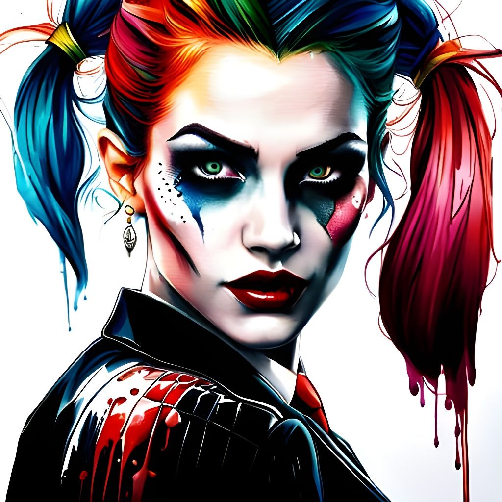 Hyperrealistic Harley Quinn Portrait in Business Suit