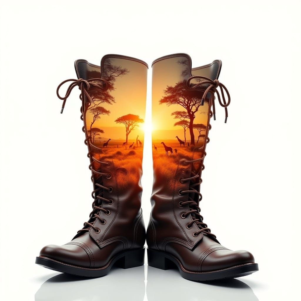 Boots Transported to Vibrant Safari Landscape