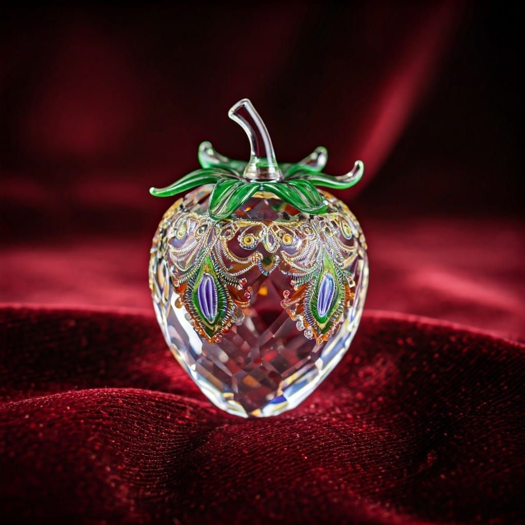 Crystal Strawberry with Enamel Décor, Art Nouveau Style