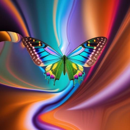 Iridescent Butterfly on Lily in Baroque Style