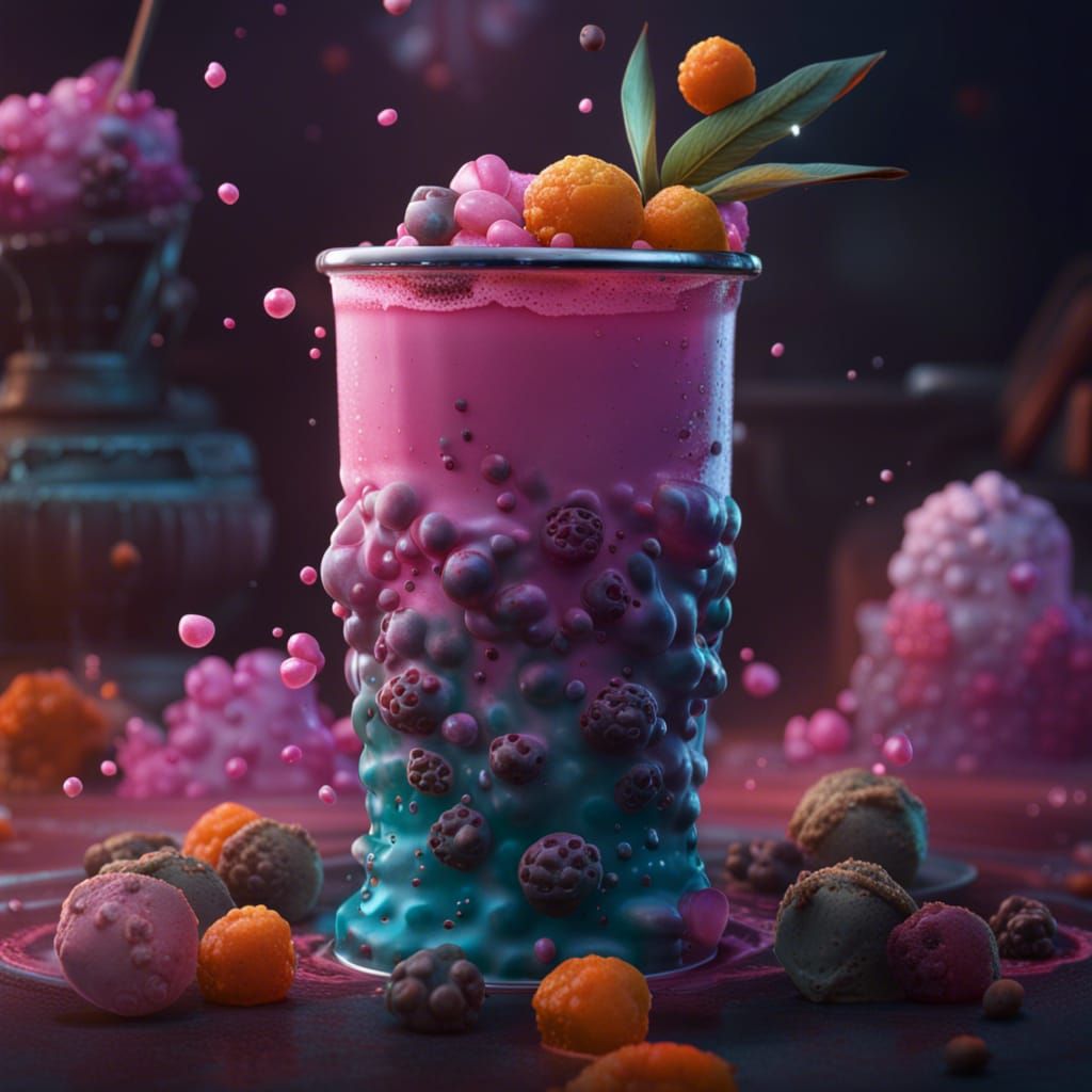 Aesthetic Boba Tea: Detailed Fantasy Concept Art