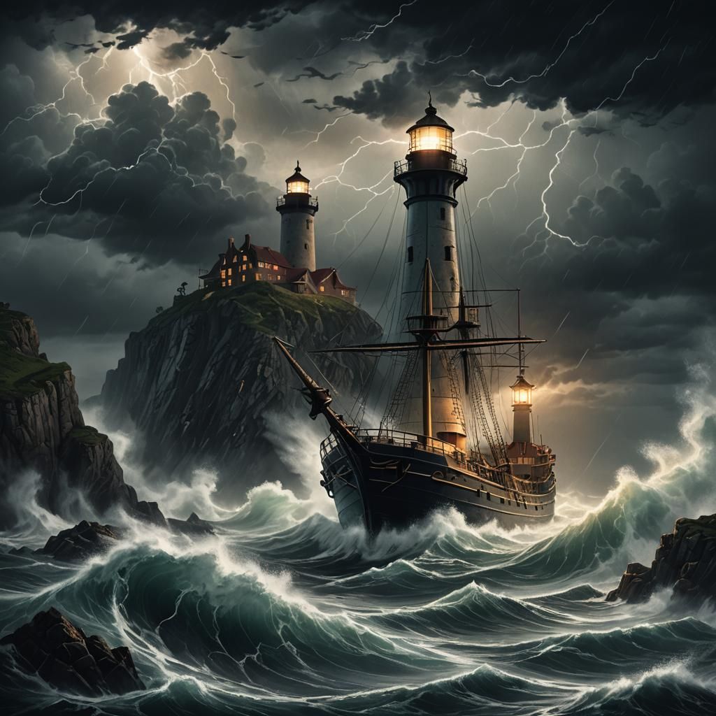 Stormy Seas: Lighthouse in Dark Fantasy Illustration
