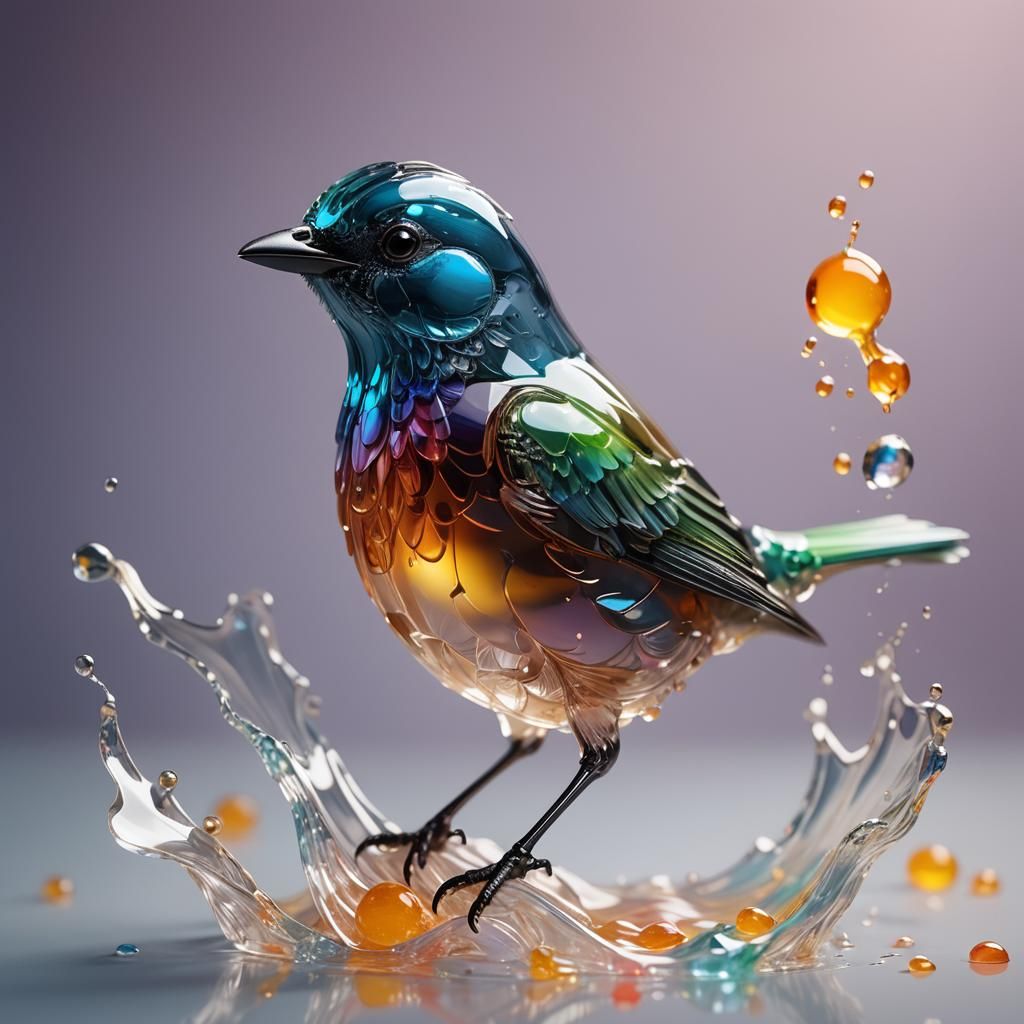 Hyperrealistic Gelatin Bird: A Colorful Concept Art