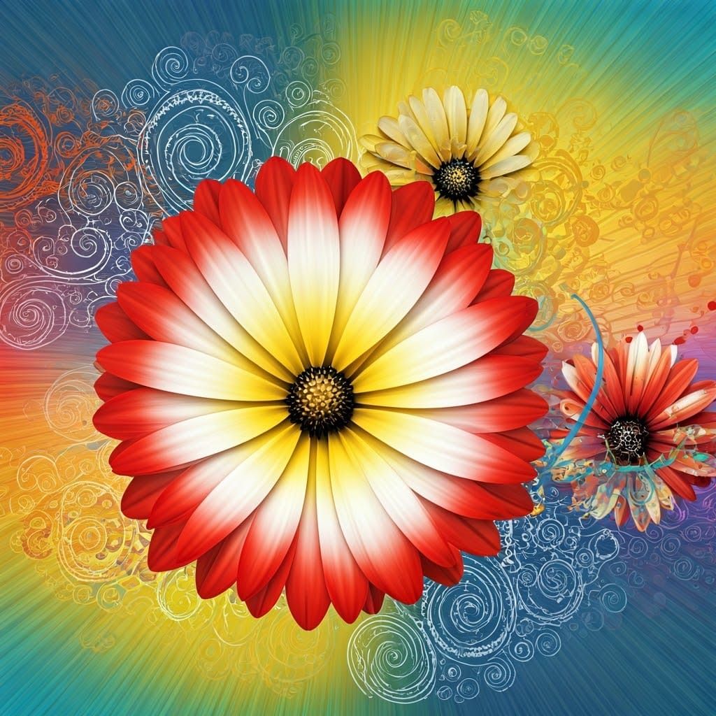 Vibrant Floral Scene in Whimsical Art Style