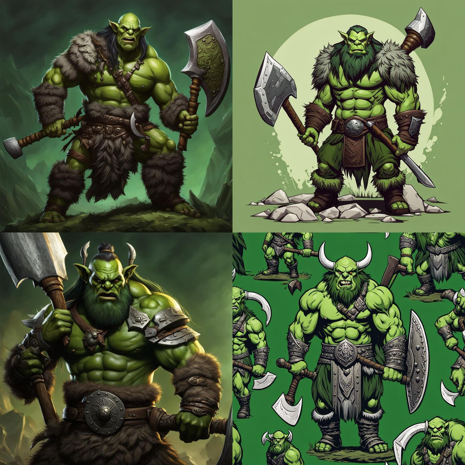 Green Orc Barbarian with Axe