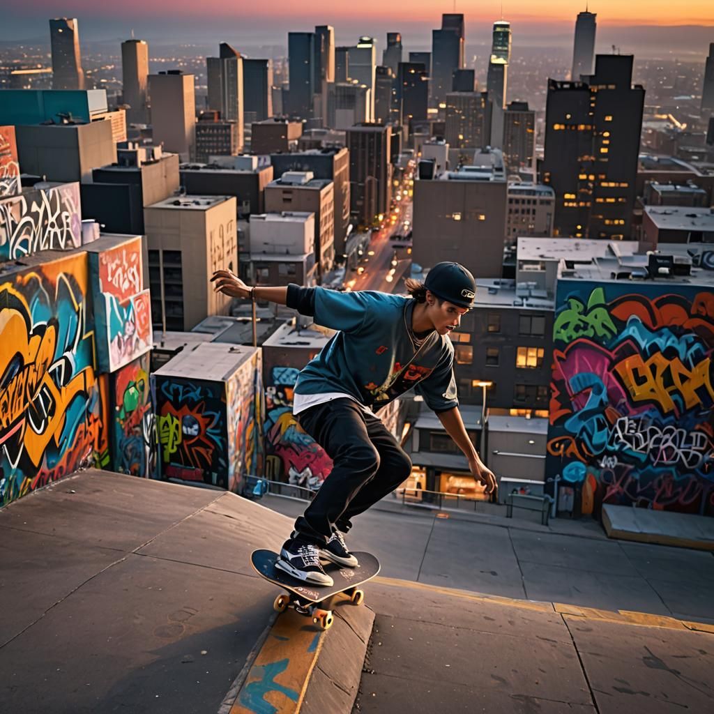 Skateboarder Kickflip in Hyperrealistic Urban Scene