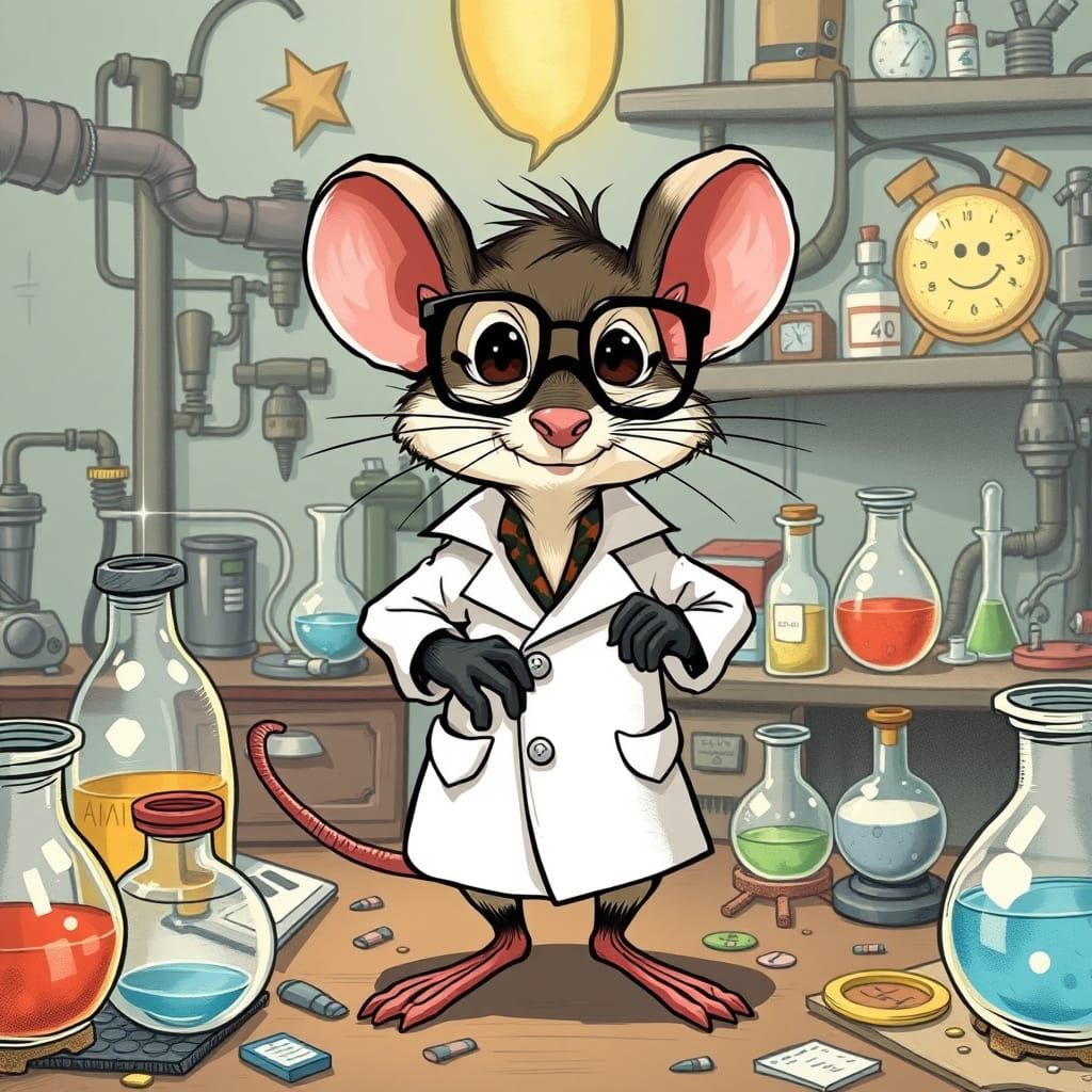 Lab Rat Scientist in Whimsical Laboratory Setting