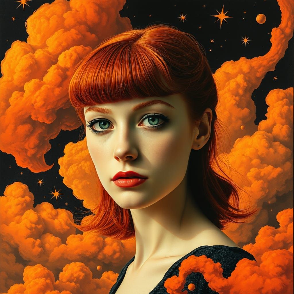 Surrealist Portrait in Dada Style with Vibrant Backdrop