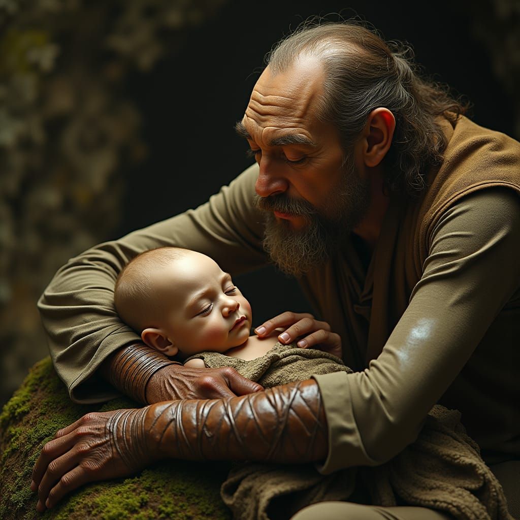 Samwise Cradles Frodo, Gollum Watches in Despair